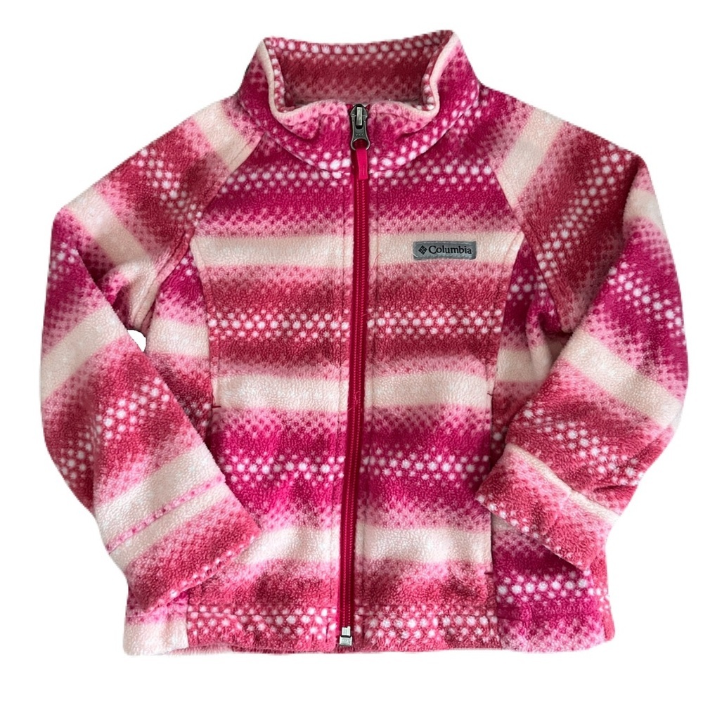 Columbia Pink and Cream Striped Fleece Jacket